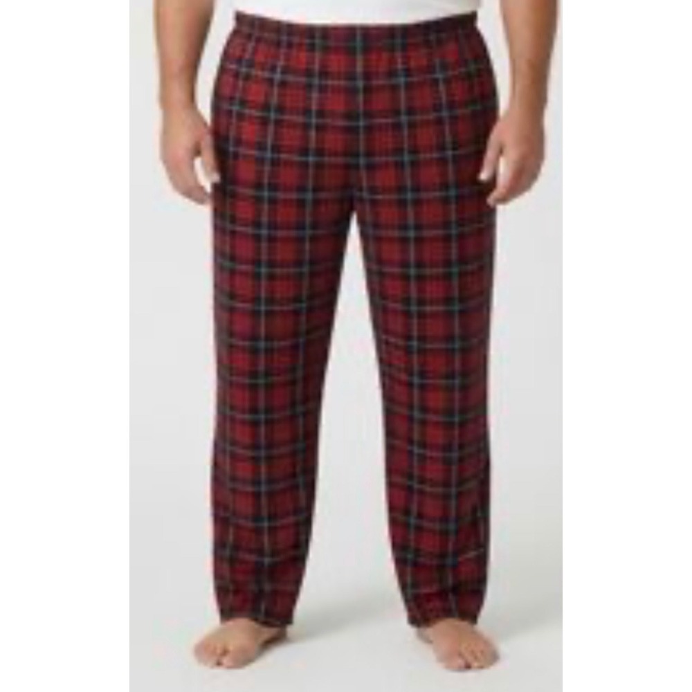 Preswick & Moore Mens Silky Fleece Sleep Pant Red Black Plaid - XL